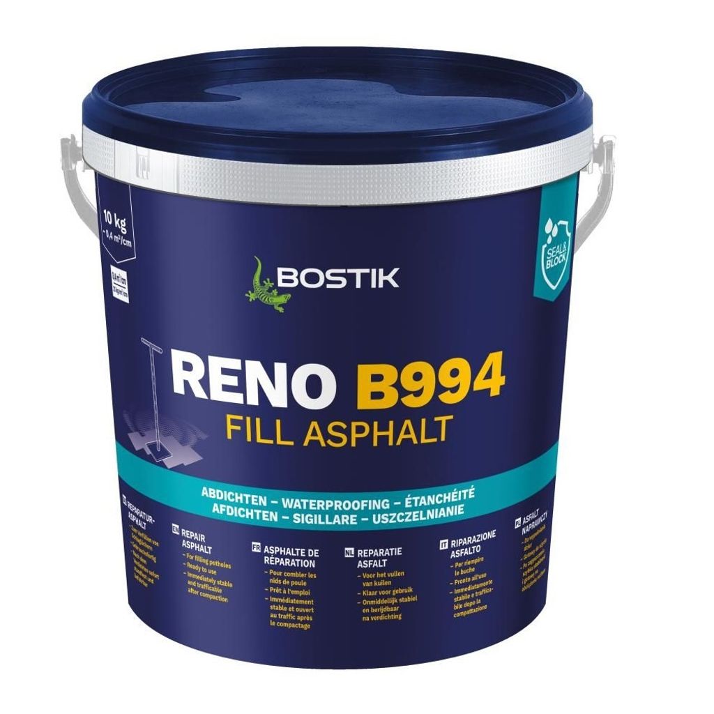 A 10kg bucket of Bostik Reno B994 Fill Asphalt.