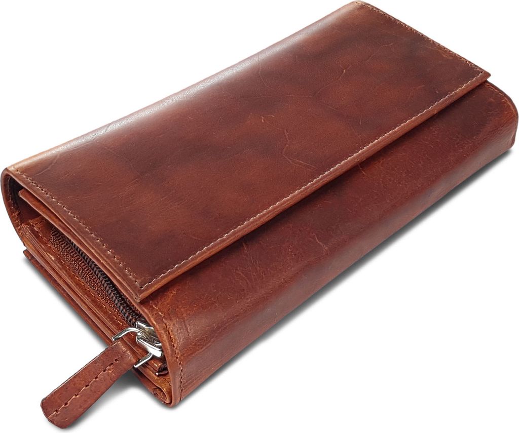 ROYALZ "Orelia" Vintage Leder Geldbörse für Damen Portemonnaie groß mit vielen Fächern RFID-Blocker Brieftasche Querformat