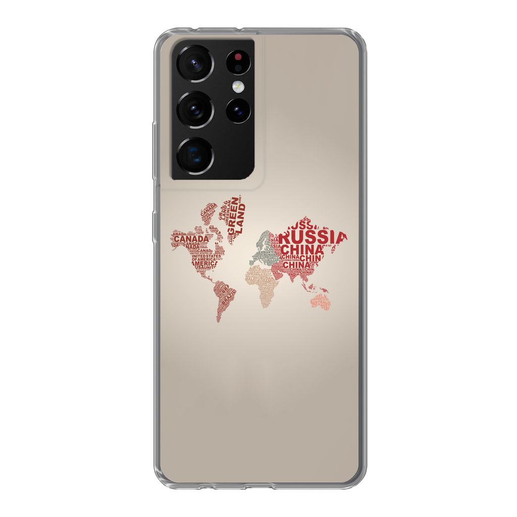 MuchoWow Handyhülle Schutzhülle Hülle für Samsung Galaxy S21 Ultra Weltkarte - Karte - Briefe Silikon Softcase Handy Hülle - Mobiltelefon