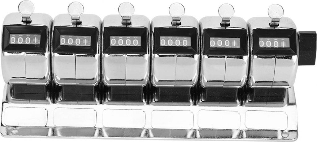 Mechanischer Zähler, Metall, manueller Klicker, 4-stellig, verbunden, 6 Einheiten, Edelstahl, Zählwerk