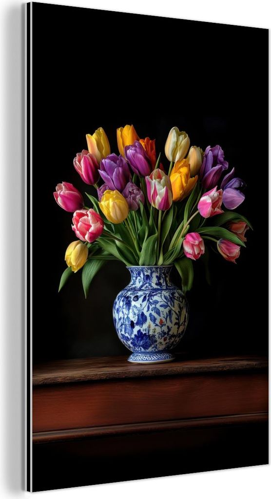 MuchoWow Wanddekoration Metall Metallbild Wandkunst 80x120 cm Tulpen - Farben - Vase MuchoWow Aluminium Gemälde - Bilder