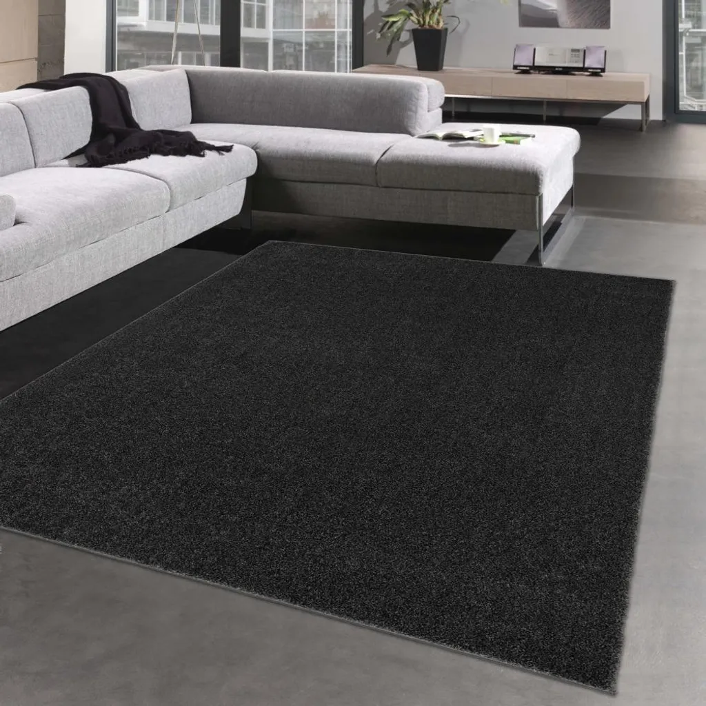 Tapis de passage grand format anthracite uni pour hall d'entrée 140x200