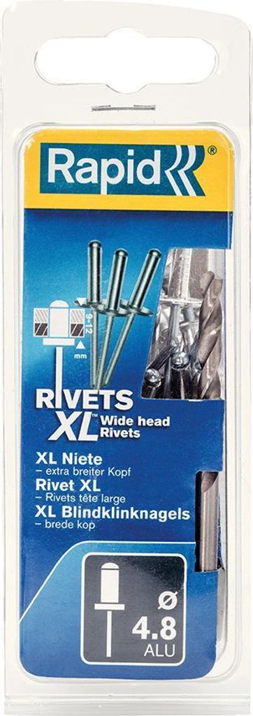 Blindniete Flachrundkopf Ø 4,8 x 16 mm + Bohrer 40 Stk. Blister Rapid