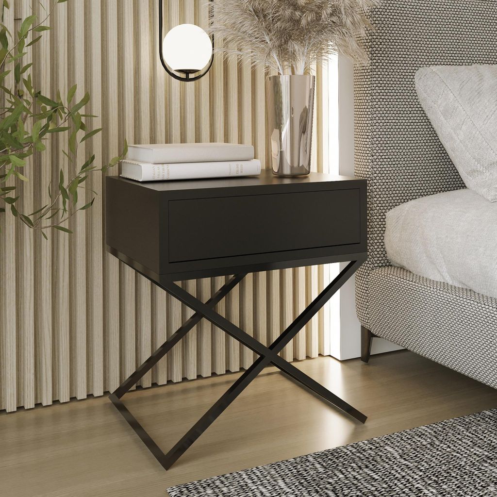 AX LIVING Nachttisch modern schwarz Aleio X 45 cm breit, Gestell