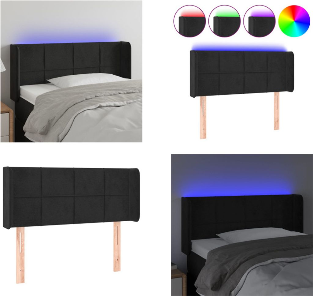 vidaXL LED Kopfteil Schwarz 103x16x78/88 cm Samt - LED Kopfteil - LED Kopfteile - Kopfteil - Bett-Kopfteil