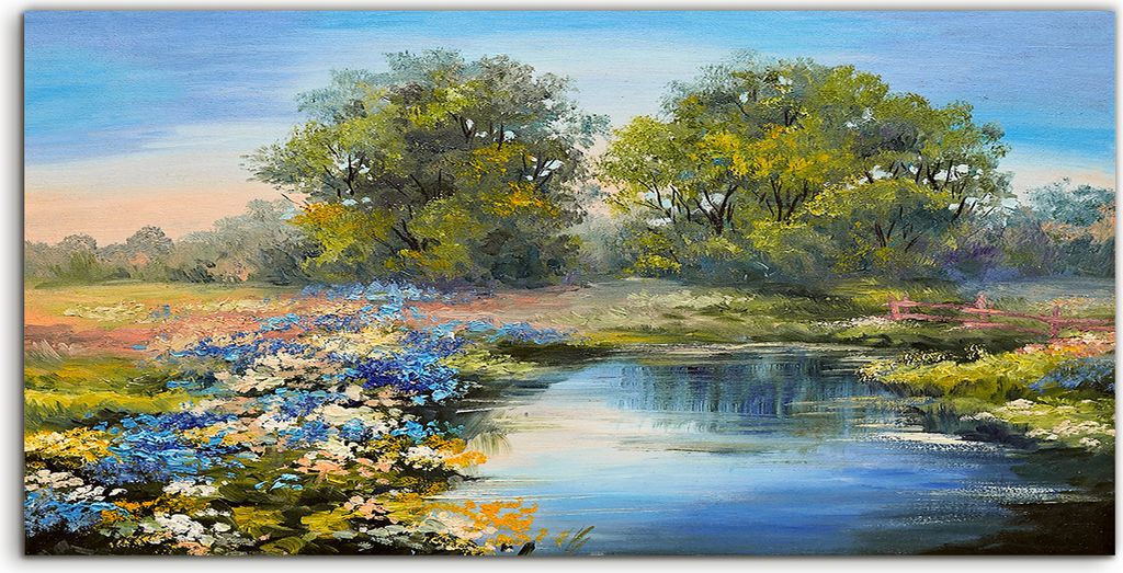 Coloray - Glasbild - 100x50 cm - Wandbild - Glasbilder - Foto Malerei Landschaft Fluss im Wald