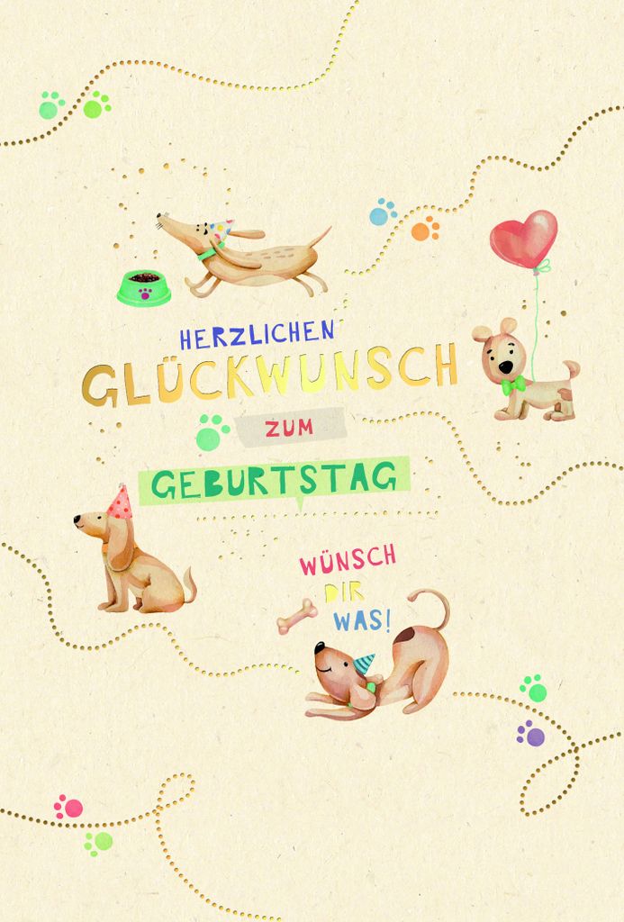 Geburtstag Green Line Karte mit Briefumschlag Hunde, Herzlichen Glückwunsch