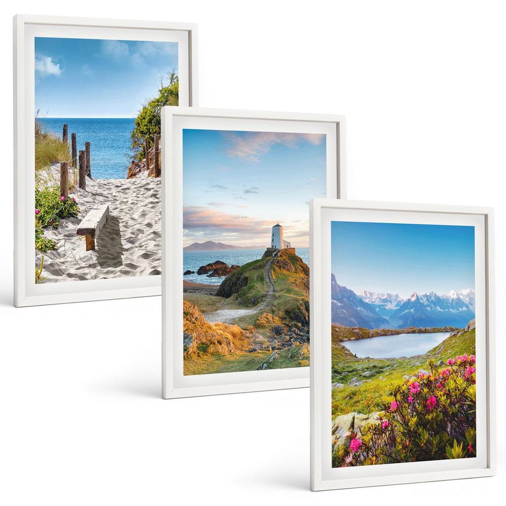 Bilder Set 3-teilig im weißen Rahmen – Wandbilder 3 Stück – gerahmte Poster für Wohnzimmer, Schlafzimmer und Flur – 40x60 cm – Strand, L...