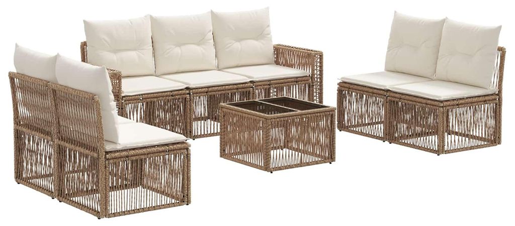 Gartensofa-set 8 pcs Beige und Cremeweiß Poly-Rattan