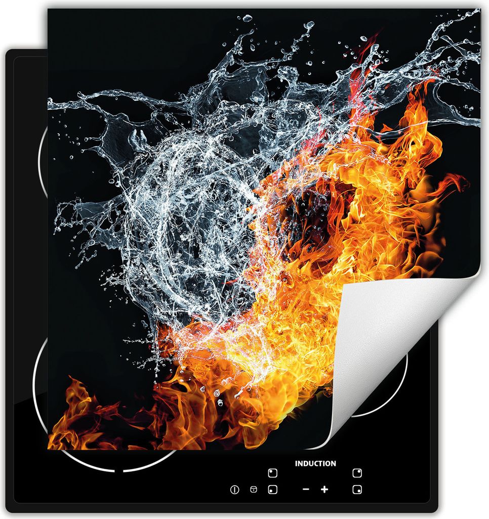 DarHaus Herdabdeckplatte 50x52 cm Anti Rutsch Matte Aufrollbar, Wasser - Feuer