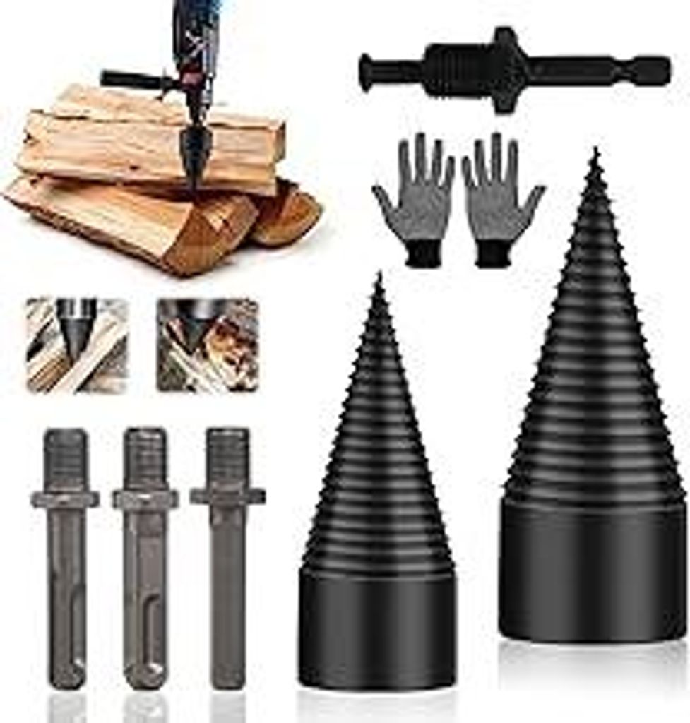 Holzspalter Bohrer 42mm + 32mm Mit 4 Bohrgriffe Handschuhe, Produktbild 