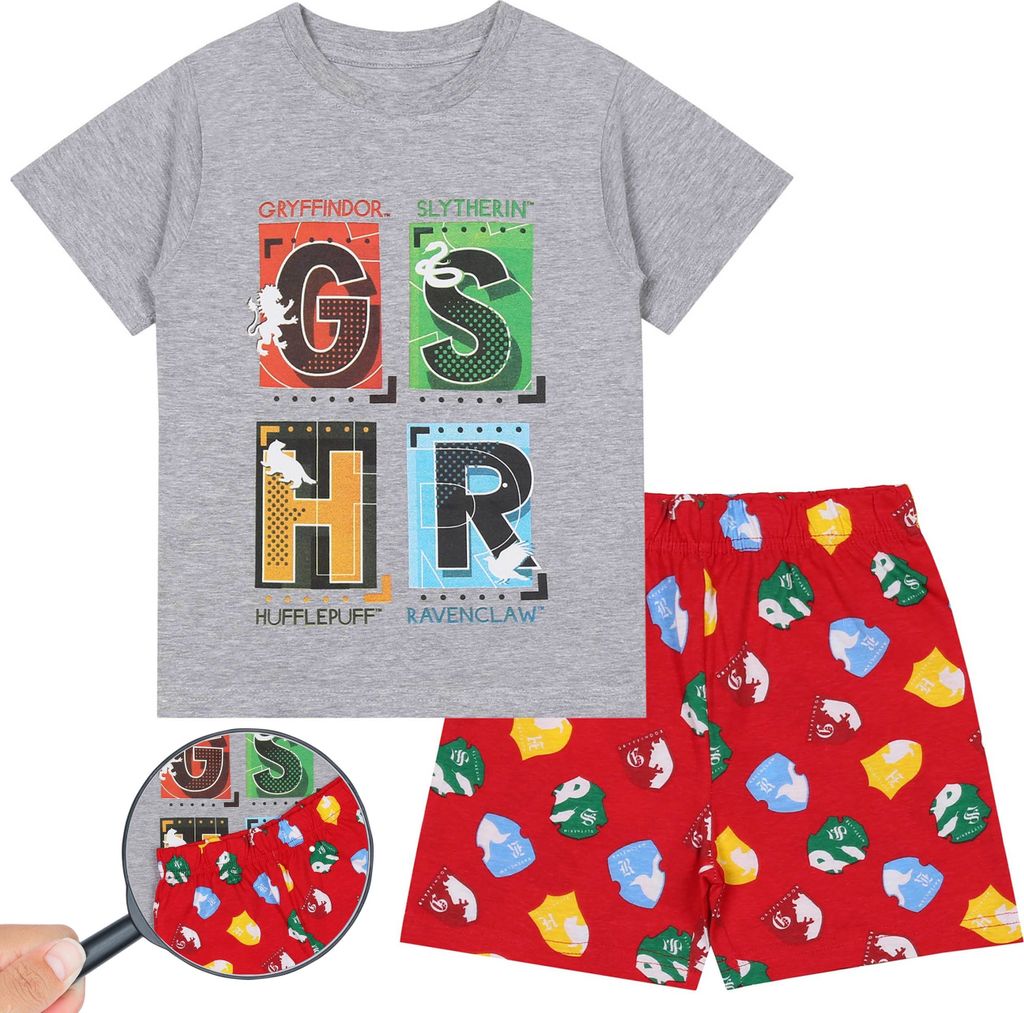 Harry Potter Kurzärmeliger Pyjama für Jungen, grau-roter Sommerpyjama 5 Jahre