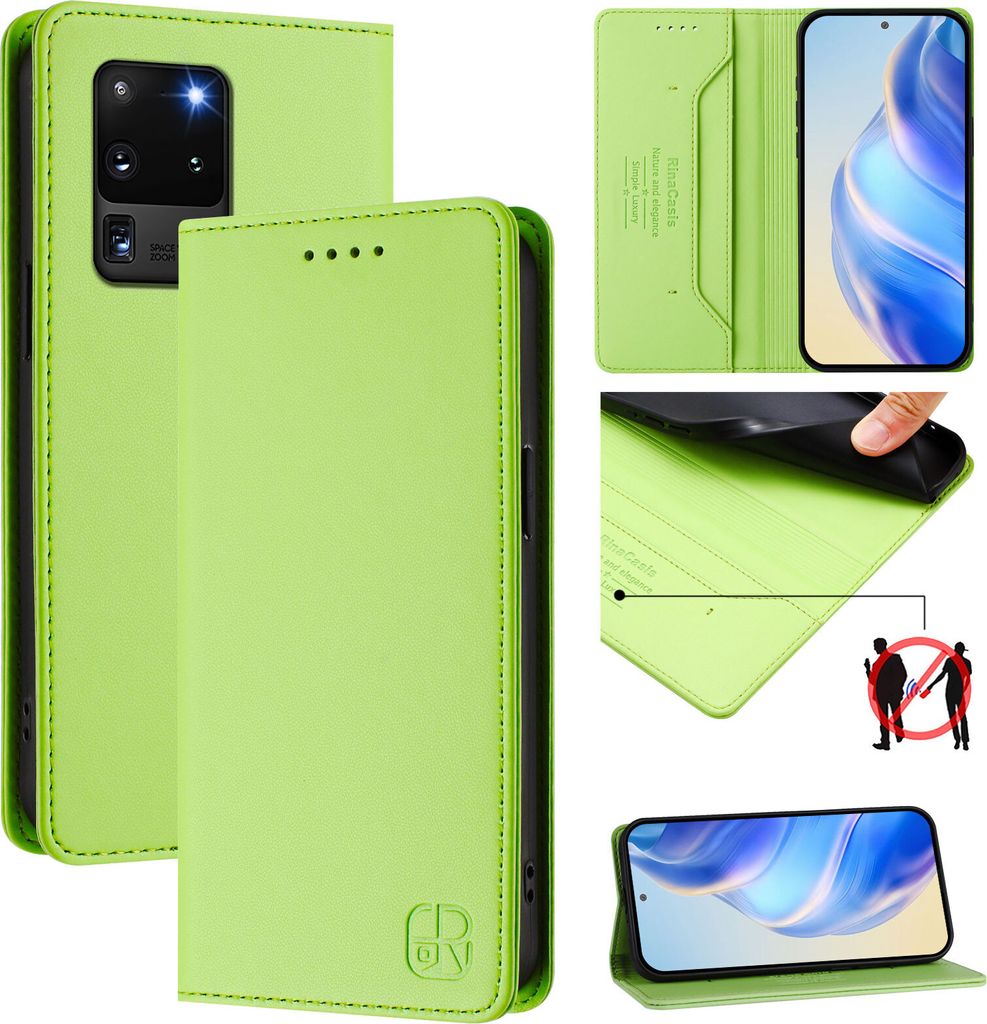 Lederhülle für Samsung Galaxy S20 Ultra Hülle Flip Brieftasche Kartenfächern Ständer Schutzhülle Grün
