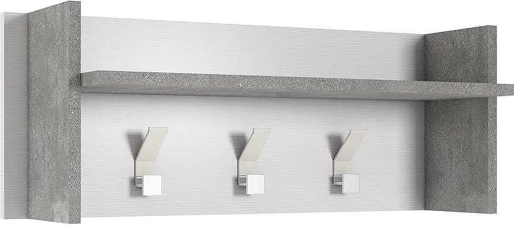 Pannello Appendiabiti Moderno Bianco e Legno con 5 Ganci Metallo