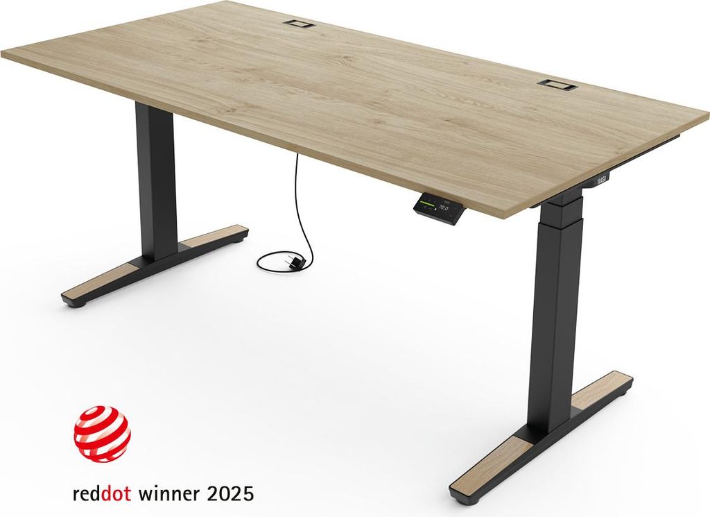 Yaasa Desk Expert Höhenverstellbarer Schreibtisch Elektrisch 160 x 80 cm, Eiche hell/Schwarz – Erstklassige Stabilität, Automatikfahrt&Kabeldur...