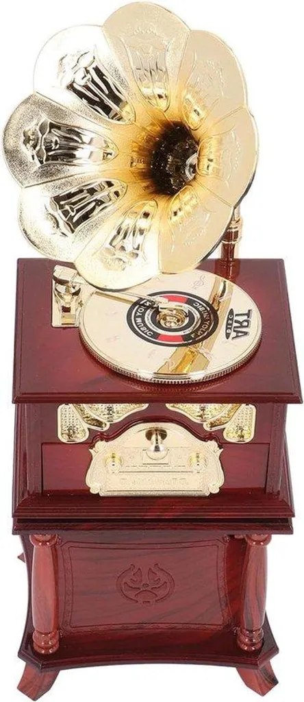 Tourne-disque rétro en bois marron, système audio vintage pour maison