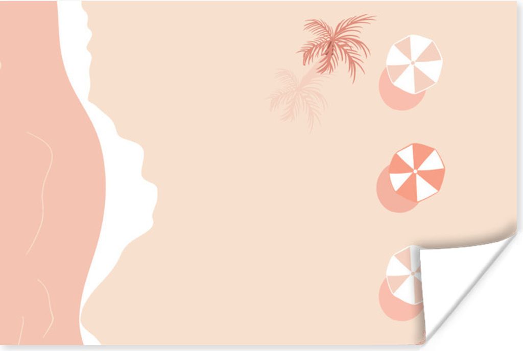 MuchoWow Poster Strand - Palme - Sonnenschirme 180x120 cm - Fotoplakat