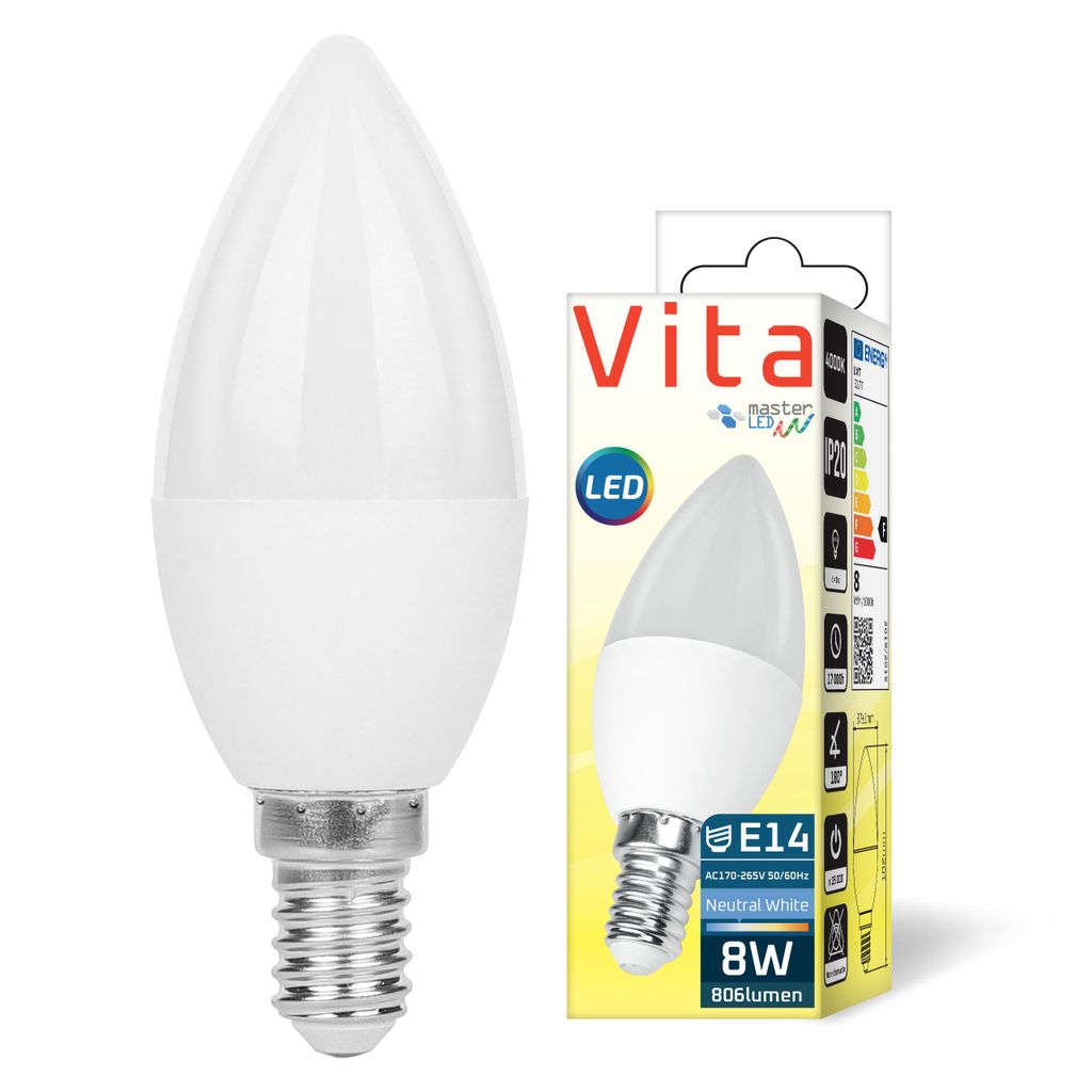 MasterLED Lampa LED E14 - C37 Vita - 8W - 4000K neutralna Zdjęcie produktu 