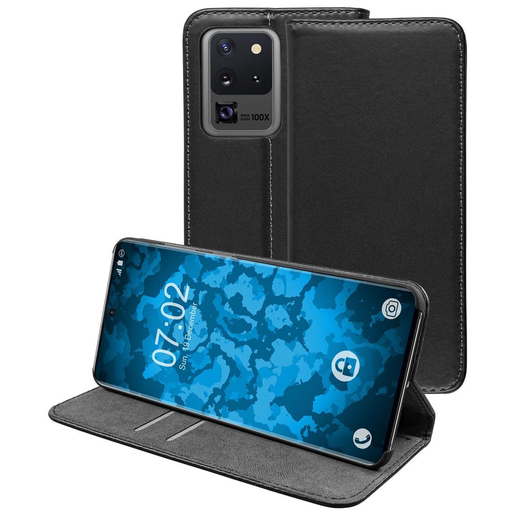 PhoneNatic Kunst-Lederhülle kompatibel mit Samsung Galaxy S20 Ultra - Book-Case schwarz Cover