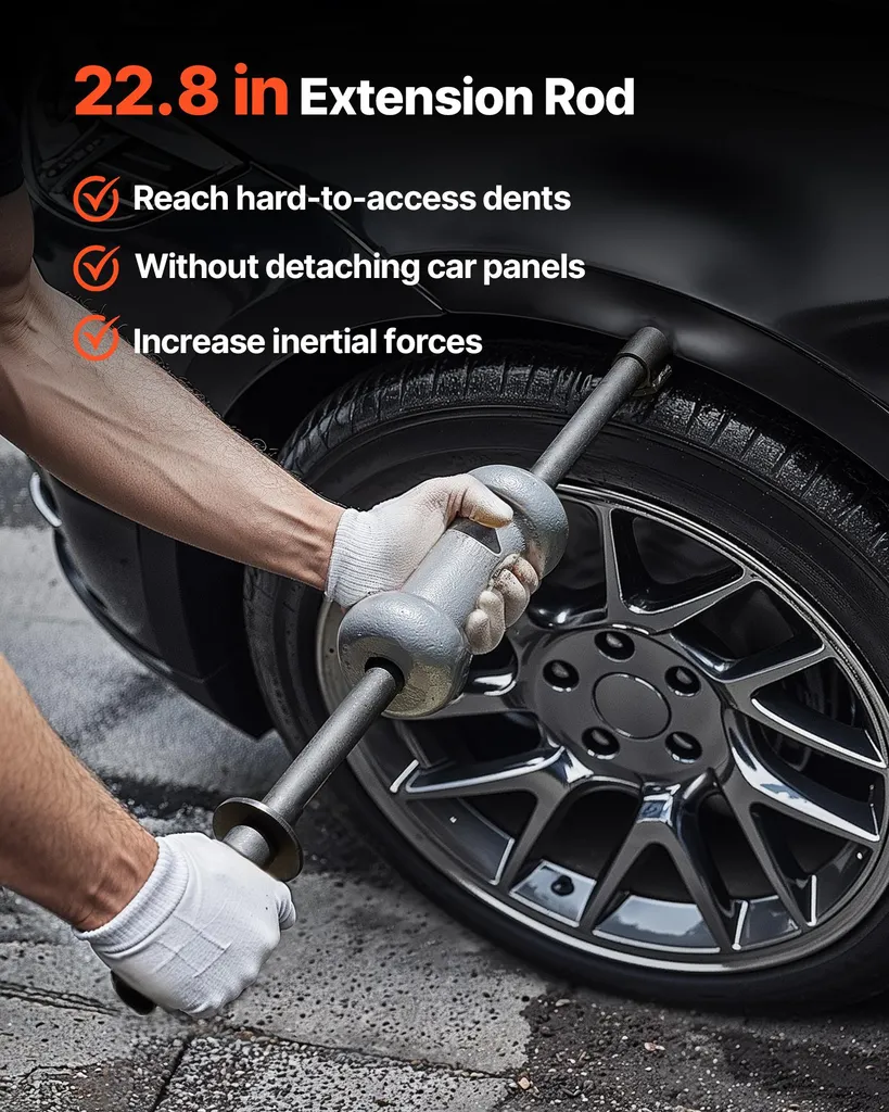 VEVOR estrattore di ammaccature 4,5 kg 13 in1 set di rimozione di ammaccature con martello scorrevole, strumento di riparazione della carrozzeria per la rimozione di danni all'auto, telaio di riparazione con barra di estensione e impugnatura antiscivolo - 5