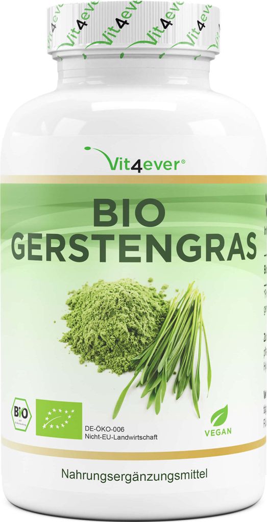 Vit4ever®Gerstengras - 365 vegane Kapseln - Hochdosiert mit 1500mg je Tagesportion - Vegan - Ohne unerwünschte Zusätze -