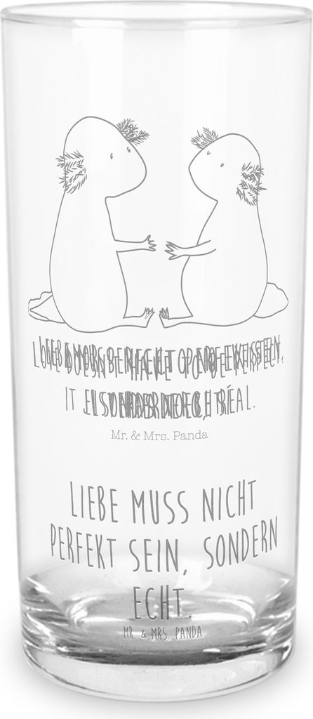 Mr. & Mrs. Panda Glas Axolotl Liebe 200 ml - Transparent - Geschenk, Wasserglas, Lurch, Valentinstag, Cocktailglas, Tumbler, Longdrinkglas, Trinkglas