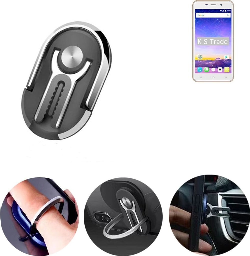 K-S-Trade 3in1 Smartphone-Ring Handy-Ring kompatibel mit Mobiistar CQ Fingerhalterung Handyring Tischständer Lüftungsgitter-Halterung Tisch