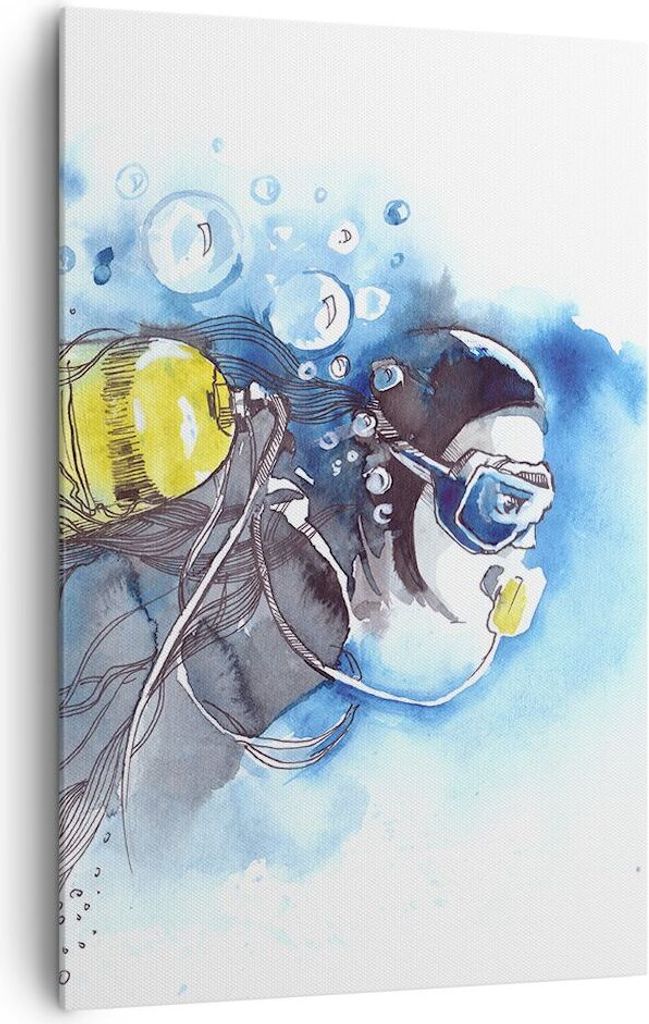 Bild auf Leinwand - Leinwandbild - Einteilig - Taucher Fische Illustration Hobby - 80x120cm - Wand Bild - Wandbilder - Leinwanddruck - Wanddekorati...