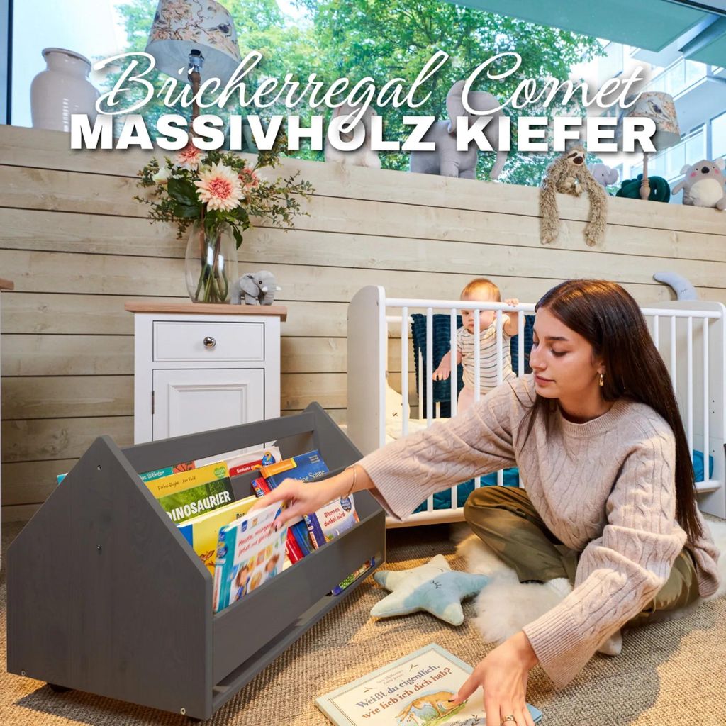 Alavya Home Bücherregal COMET Holz Grau – Fahrbares Regal Produktbild 