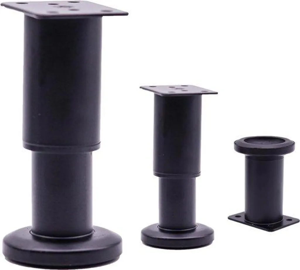 Lot de 4 Pieds Métalliques Noirs Réglables 8-12 cm avec Vis Incluses