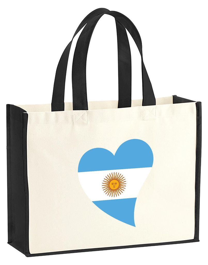 Huuraa Jutetasche Argentinien Flagge Herz 21 Liter Black Jute und Baumwolle Einkaufstasche Geschenkidee