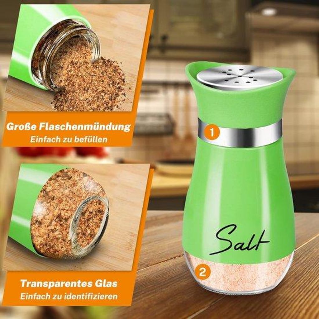 Salz- und Pfefferstreuer-Set, 100ml, Edelstahl, grün, für Küche, Camping