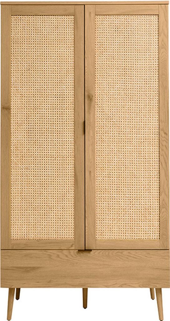 Miliboo - Schrank in heller Holzoptik, Rattan und schwarzem Metall H190 cm MANILLE