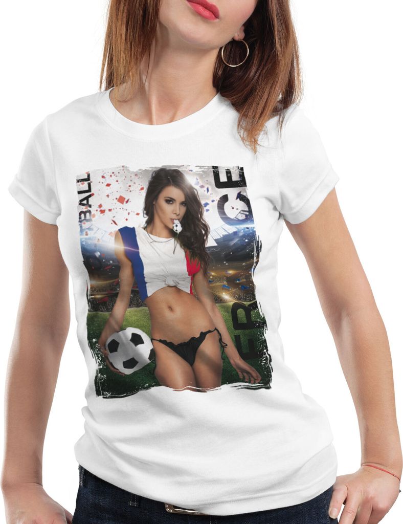 style3 EM 2021 2022 Soccer Girl Deutschland Damen T-Shirt Fußball Trikot Germany Weiss, Größe:2XL, Land:Frankreich