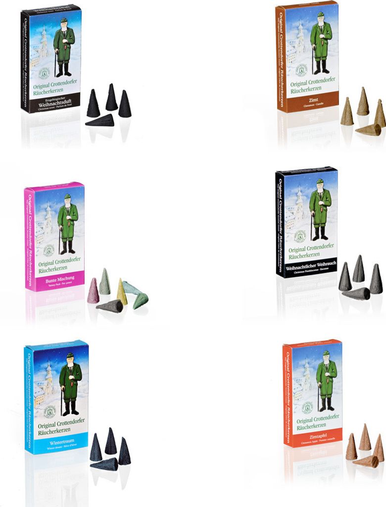 Crottendorfer - 6er Set - Weihnachtsduft, Zimtapfel, Zimt, Wintertraum, Bunte Mischung, Weihnachtlicher Weihrauch