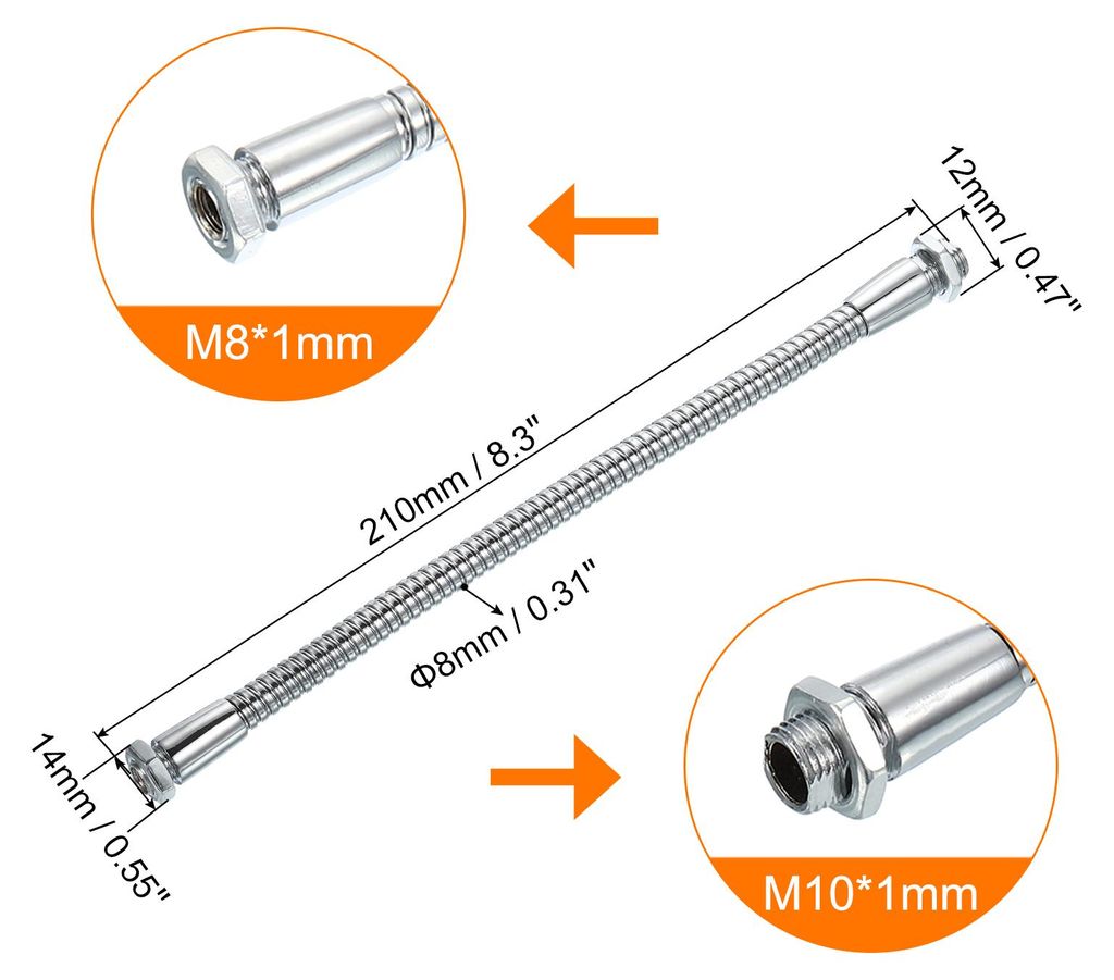 8,3 Zoll Mikrofon-Schwanenhals, M10/M8-Gewinde, Metall, Universalschlauch, flexibler Arm, Schwanenhals-Verl?ngerung fš¹r Multifunktions-Heimwerke...