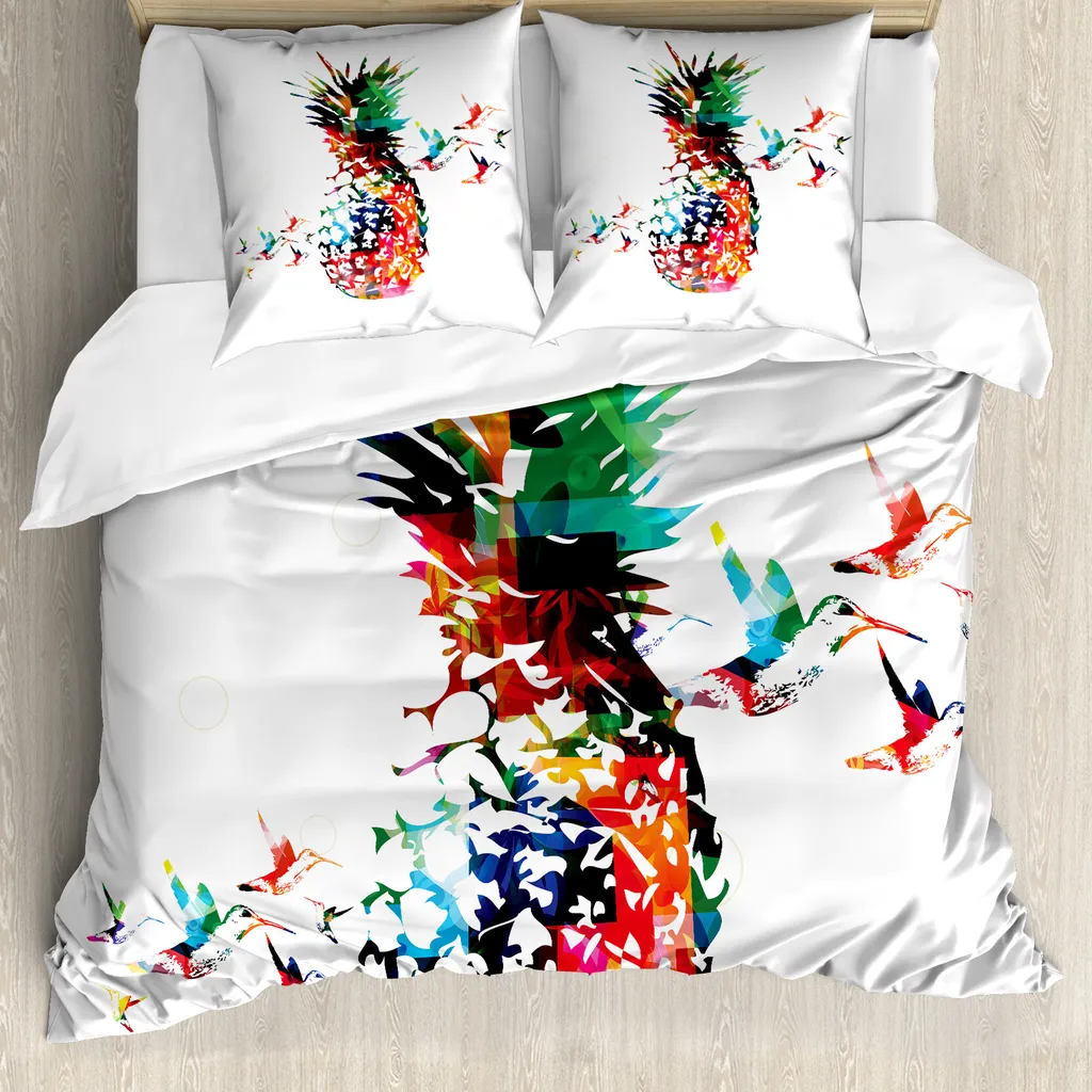 ABAKUHAUS Copripiumino Ananas, arte geometrica moderna, antiacaro, adatto a chi soffre di allergie, con federe, 155 cm x 220 cm - 80 x 80 cm, multicolore
