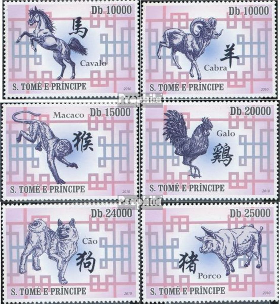 Briefmarken Sao Tome e Principe 2010 Mi 4619-4624 (kompl. Ausgabe) postfrisch Chinesischer Kalender