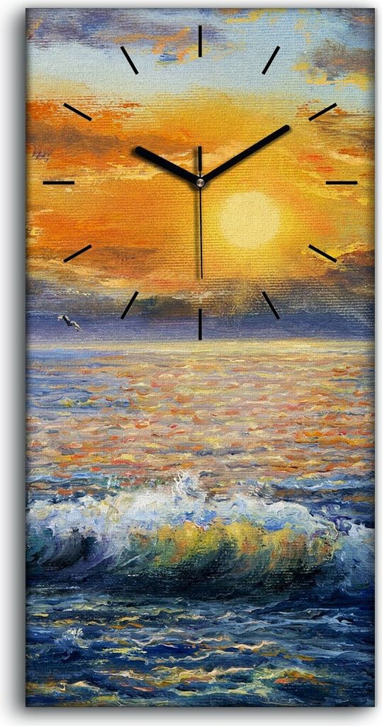 Dekor Leinwand Uhr Wandbilder 30x60 Kunst Sonnenuntergang über dem Meer - schwarze Hände