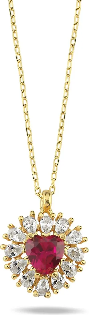 Collier Femme Idéal Cadeau Argent 925 Cœur Doré et Pierre Rouge Chic