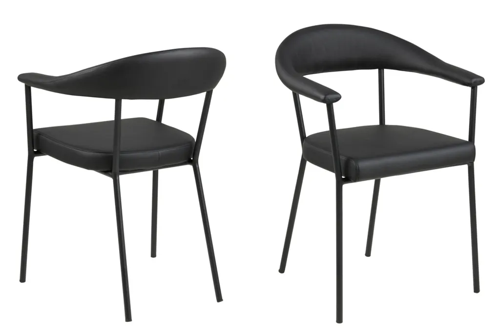Fauteuil de table noir Ava avec accoudoirs confortables pour repas