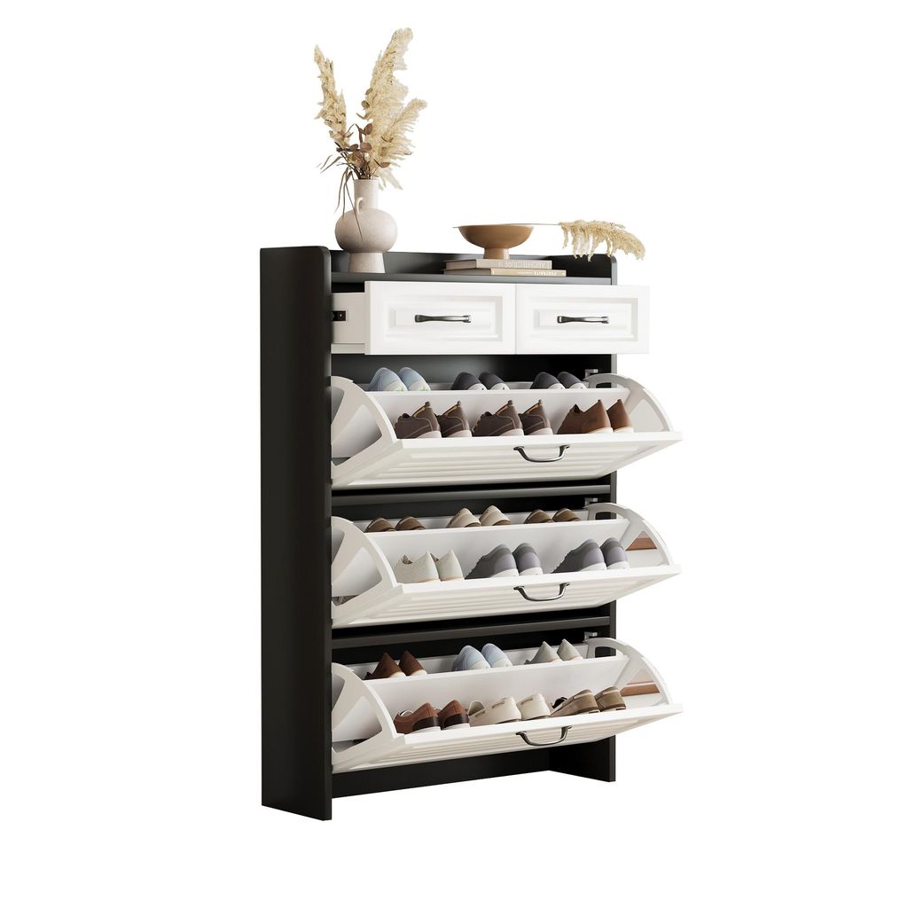Schuhschrank, 80/23/131 cm, Schuhkipper, Schuhregal mit Schubladen und 3 Klappen, schmal