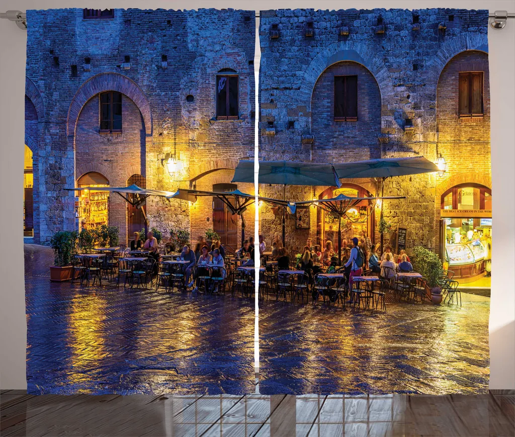 Rideau rustique ABAKUHAUS Italie vue nocturne salon 280x225 cm