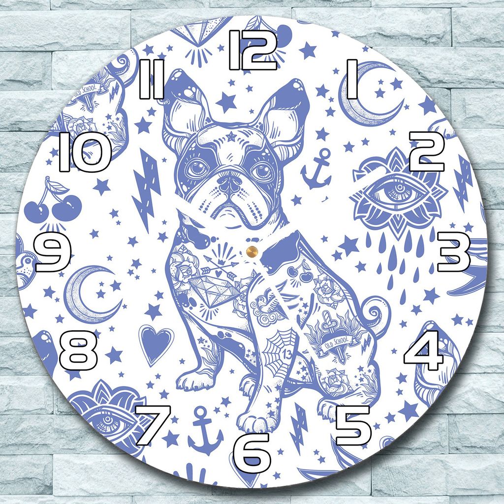 Wanduhr aus Glas Rund fi 30 Blaue Französische Bulldogge Deko Wohnzimmer Büro
