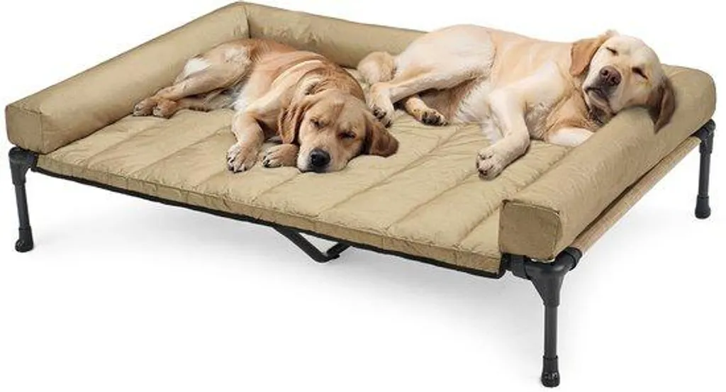 Lit chien respirant beige 150 x 95 cm - Structure acier surélevée