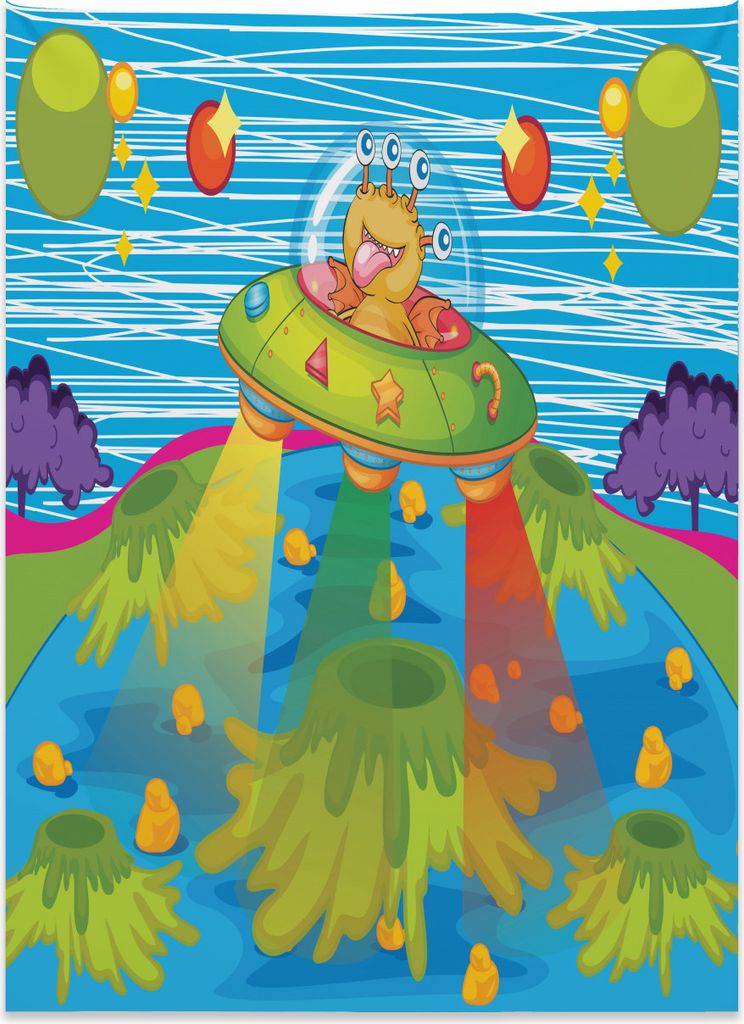 Abakuhaus Ausländer Wandteppich, Für Kinder im Raumschiff aus Weiches Mikrofaser Stoff Kein Verblassen Klare Farben Waschbar, 110 x 150 cm, Grün...