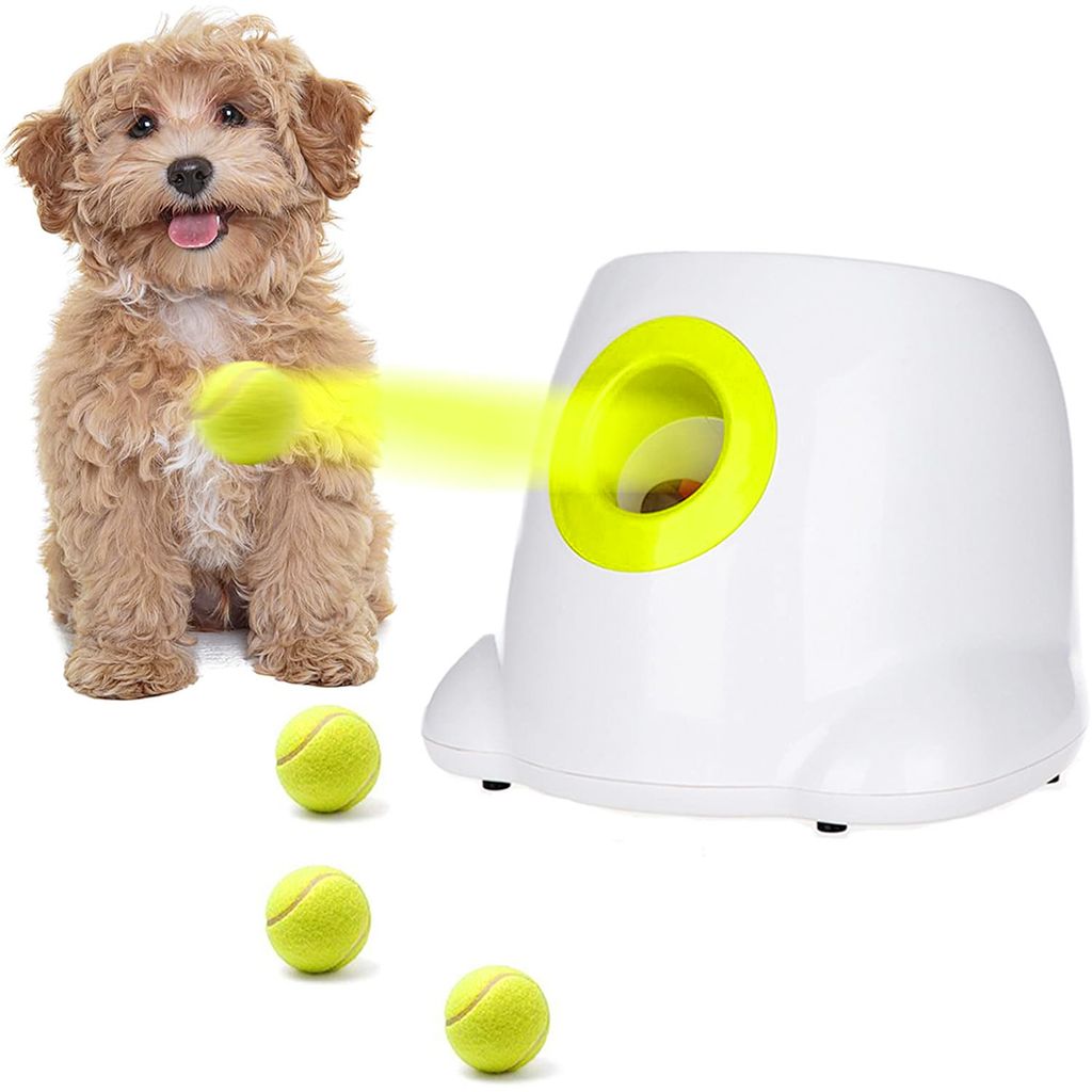 Automatische Ballwurfmaschine für große Hunde, Automatischer Ballwerfer, mit 3pcs Tennisbälle, Hunde Ball Interaktive Ballwurfmaschine