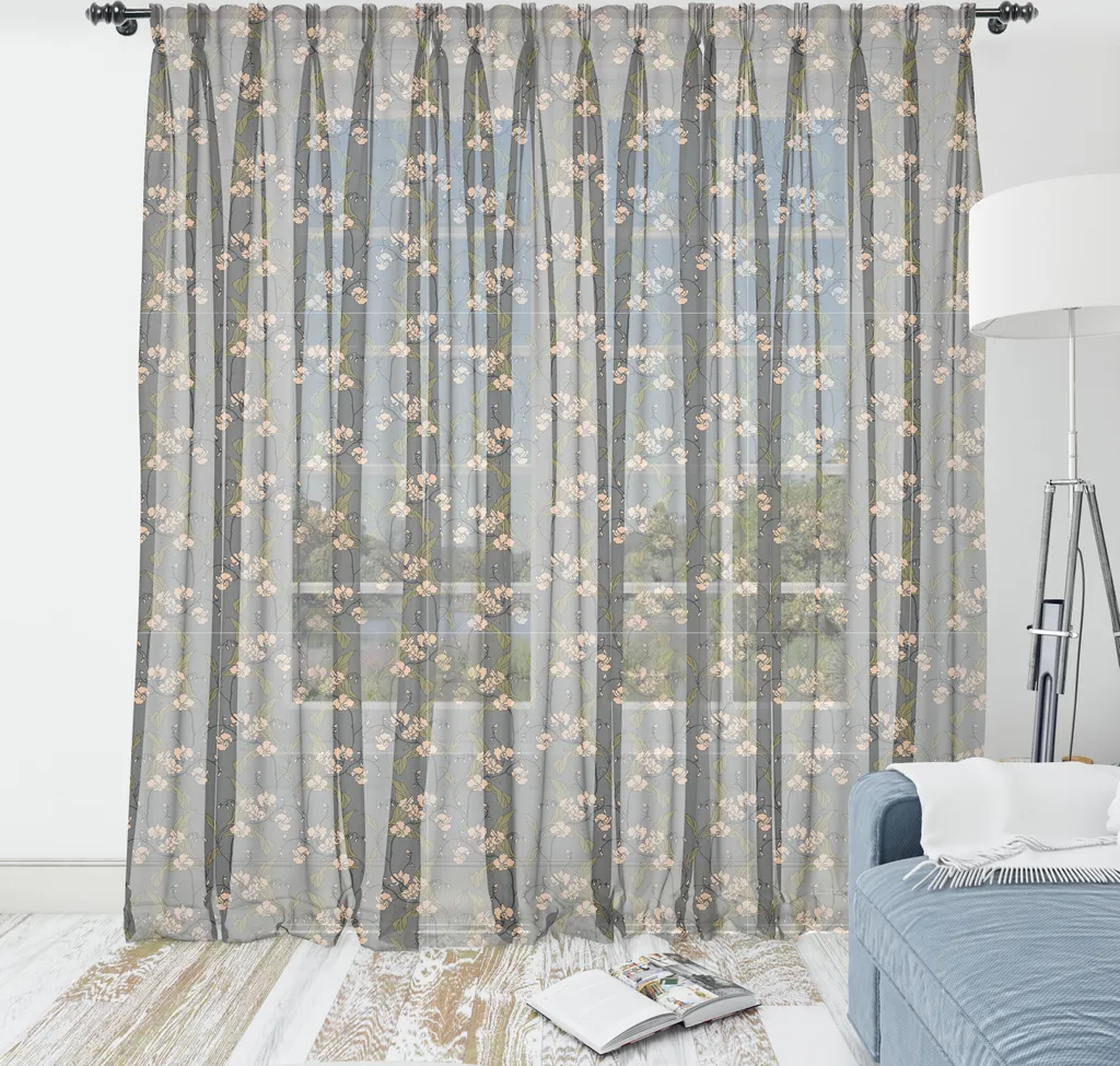 ABAKUHAUS Arazzo floreale, Fogliame classico in fiore con tocchi vintage shabby vittoriani, Arazzo in raso setoso per soggiorno e camera da letto, 220 cm x 274 cm, grigio antracite e pesca