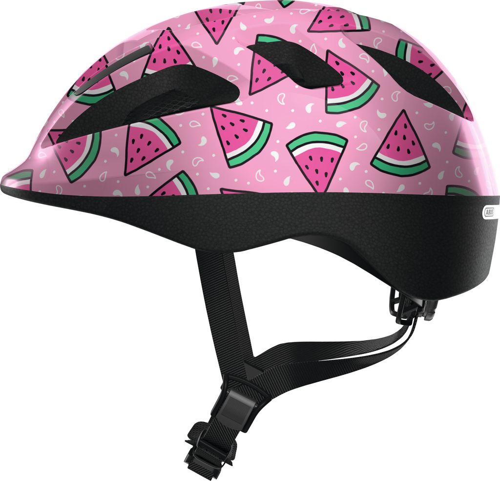 ABUS Kinderhelm Smooty 2.0 - Robuster Fahrradhelm für Kleinkinder im Beifahrersitz - für Mädchen und Jungen - Rosa mit Melonenmuster, Größe M ...