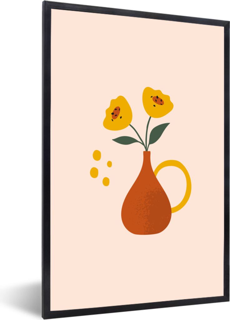 MuchoWow Gerahmtes Poster Vase - Mohn - Pastell 20x30 cm - Poster mit Schwarzem Bilderrahmen Wandposter Rahmen Foto Bilder - Drucken - Bilder Pos...